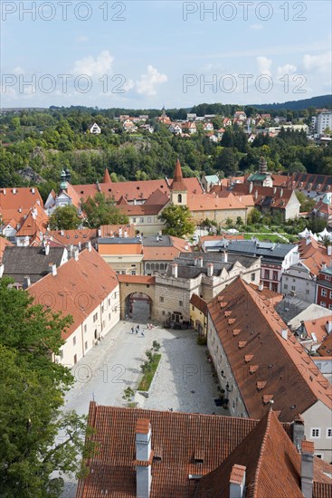 Town view of the old town and chateau courtyard from the chateau tower