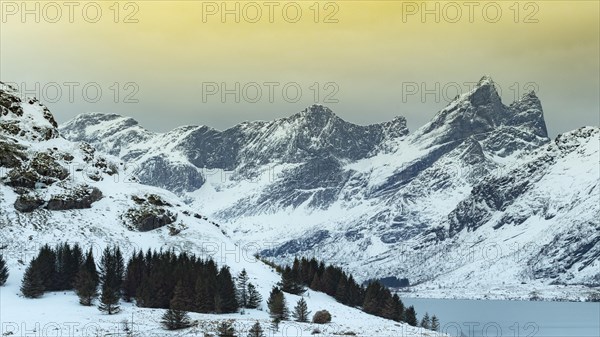 Evening glow in wintry Scandinavian landscape