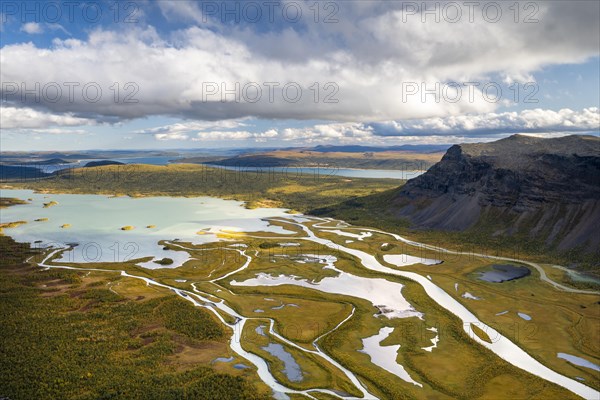 View from Skierffe mountain over the Rapadalen river delta