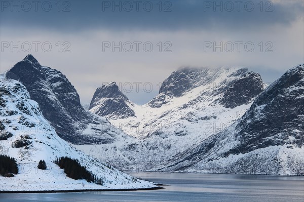 Winter Scandinavian landscape by the fjord