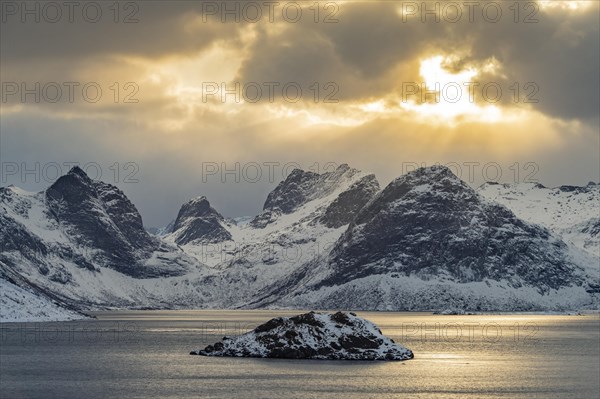 Winter Scandinavian landscape by the fjord