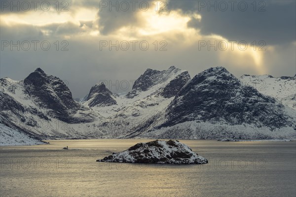 Winter Scandinavian landscape by the fjord