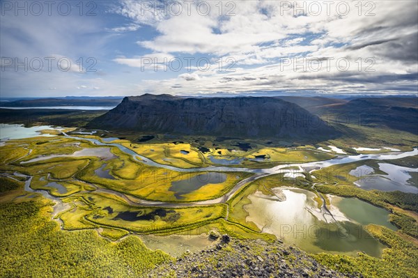 View from Skierffe mountain over the Rapadalen river delta