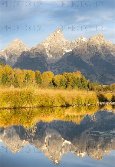 Autumn landscape with Grand Teton Range mountains