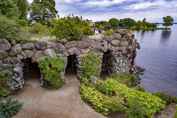 Grotto on the shore of the Schwerin Inner Lake at the palace garden of Schwerin Palace