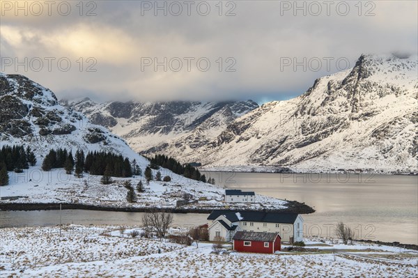 Winter Scandinavian landscape by the fjord