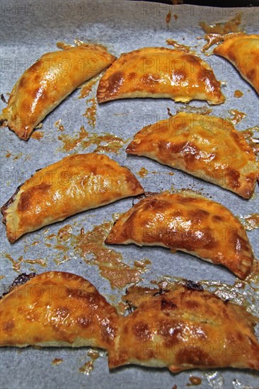 Baking tray with baked empanadas