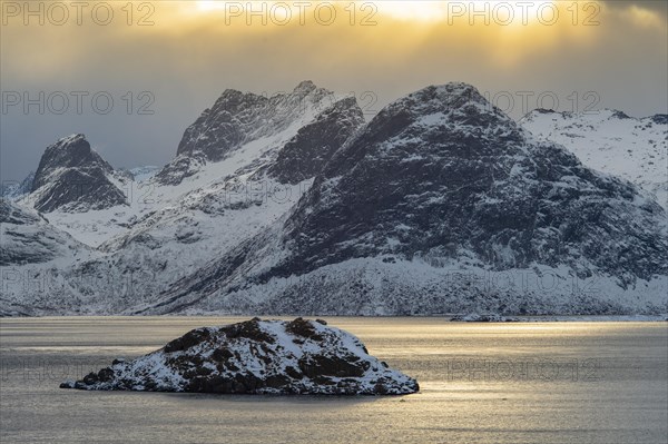 Winter Scandinavian landscape by the fjord