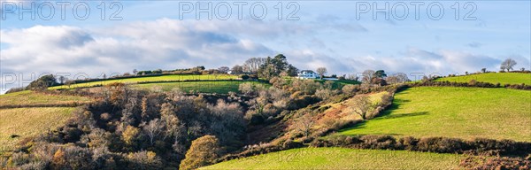 Panorama over English Village in Autumn Colors