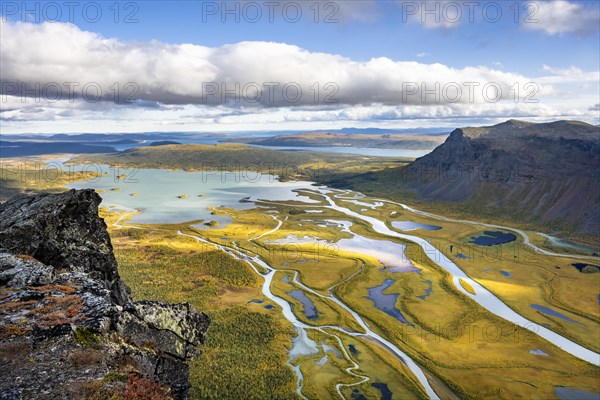 View from Skierffe mountain over the Rapadalen river delta