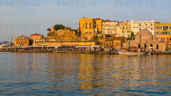 Panorama harbour town of Chania with Janissary Mosque