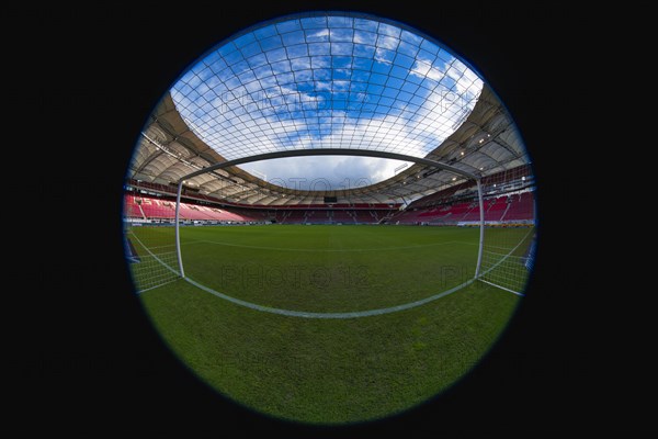 View of empty stadium from the goal