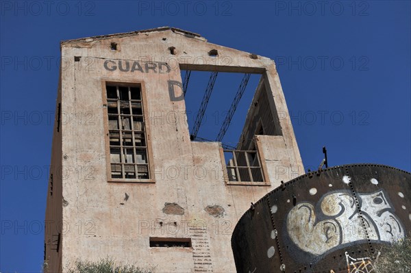 Guard ruin with metal basin of the gold mine in Rodalquilar