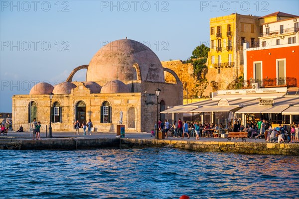 Panorama harbour town of Chania with Janissary Mosque