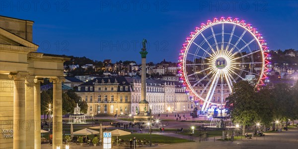 Koenigsbau and Ferris wheel in front of New Palace on Schlossplatz