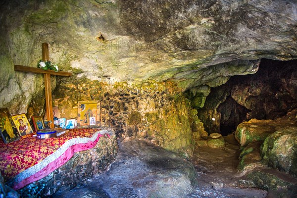 Tomb of the hermit Ioannis Xenos in a rock cave