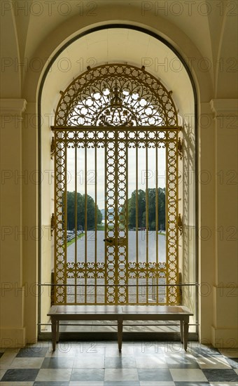 Floor-to-ceiling window with ornate lattice at the New Herrenchiemsee Palace on Herreninsel