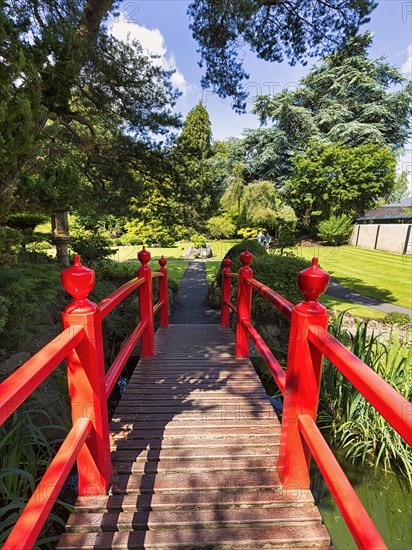 Pedestrian Bridge with Red Railing