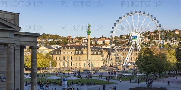 Koenigsbau and Ferris wheel in front of New Palace on Schlossplatz