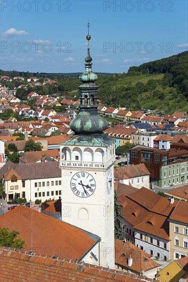 View from the border tower of the chateau to the old town with St. Wenceslas Church