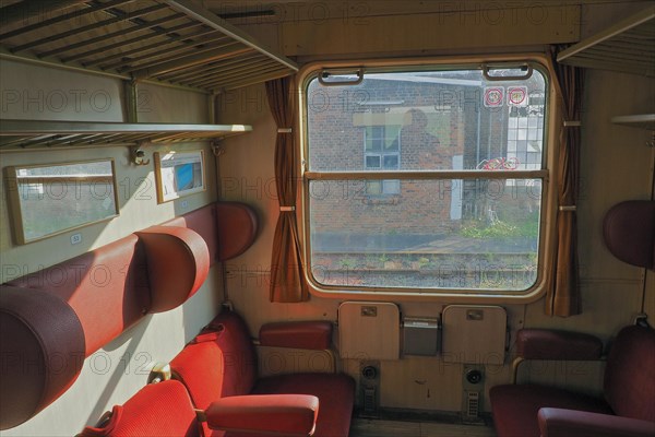 The interior of an old train compartment