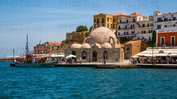 Panorama harbour town of Chania with Janissary Mosque