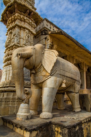 Elephant statue at the entrance to the Jagat Shiromani Hinu Temple