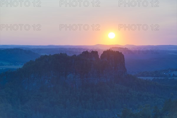 View from Carola Rock over Elbe Sandstone Mountains with Schrammsteine