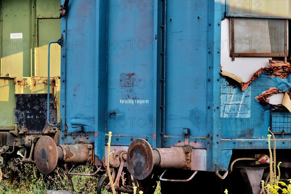 Buffers of blue railway wagon