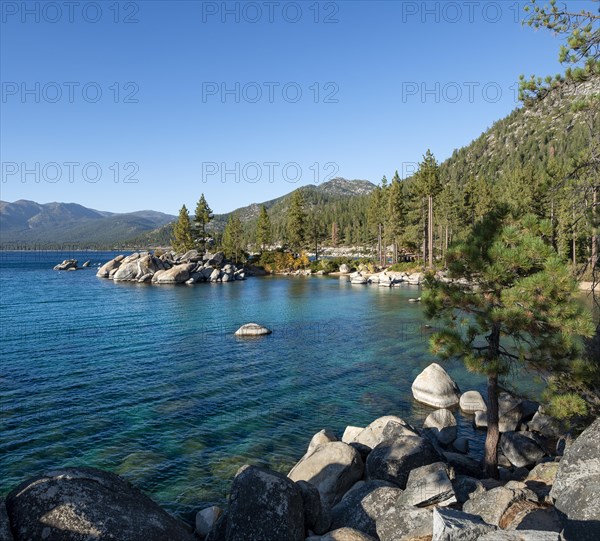 Bay at Lake Tahoe with round stones in the water
