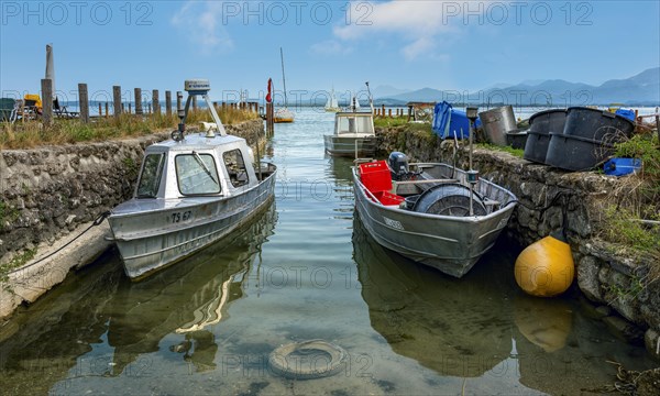 Small boats made of metal on Fraueninsel at Chiemsee