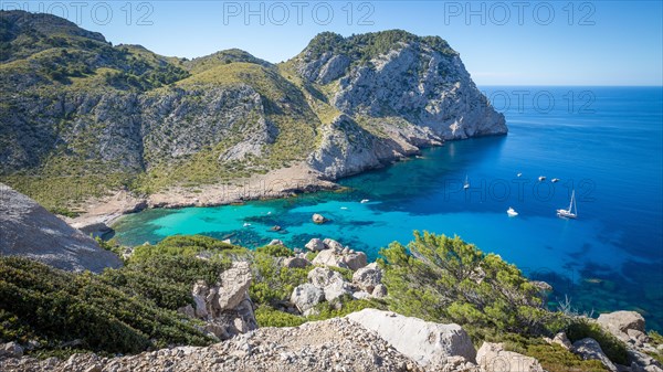 Panoramic view of rocky cliff and Mediterranean Sea