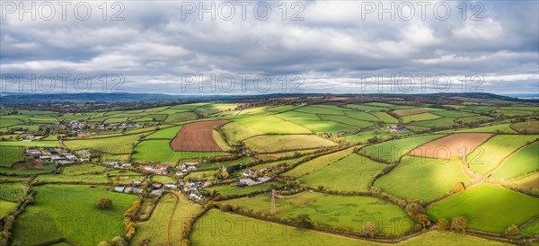 Panorama over Meadows and Fields over Devon in the colors of fall