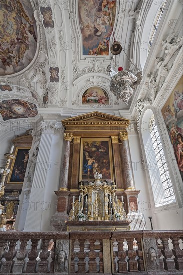 Interior view with side altar and frescoes