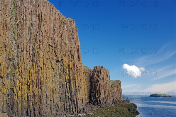 Moss-covered basalt formations at the harbour of Stykkisholmur