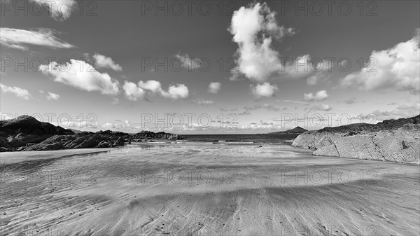 Sandy beach beach in bay at low tide