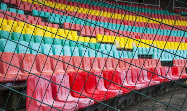 Colourful seats for the spectators at Friedrich Ludwig Jahn Sportpark