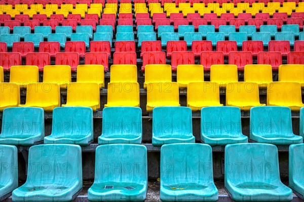 Colourful seats for the spectators at Friedrich Ludwig Jahn Sportpark