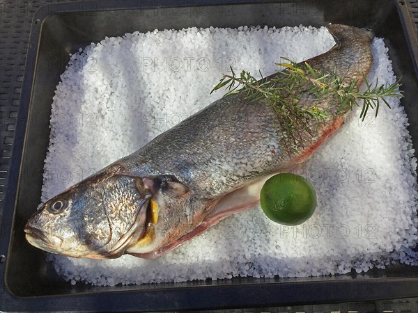 Sea bass with lime in salt crust