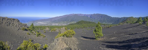 View from Mirador del Llano del Jable towards Los Llanos right Montana Quemada