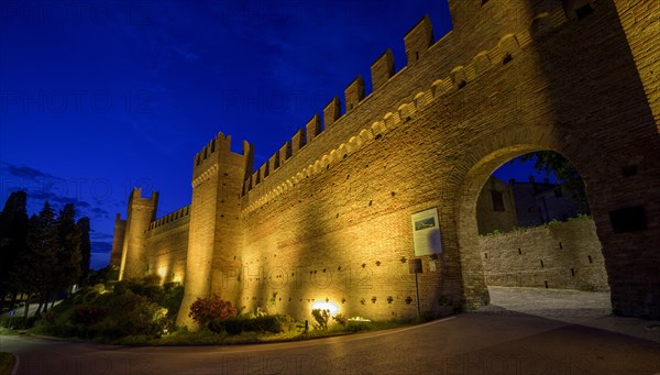 Illuminated city wall of