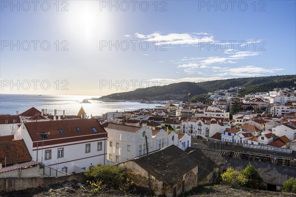 Sesimbra cityscape with historic old town and Atlantic ocean