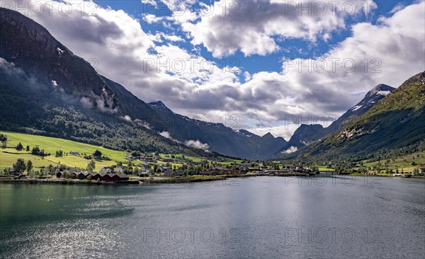 The village of Olden on the Innvikfjord in Norway