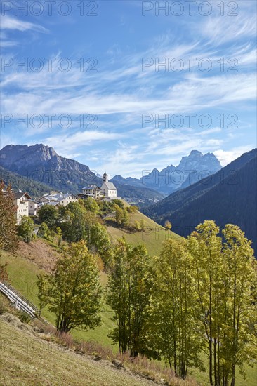 View of the church Chiesa di Colle Santa Lucia in Santa Lucia in autumn