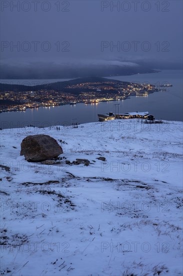 View over Tromso Bay with Fjellheisen cable car station at Storsteinen