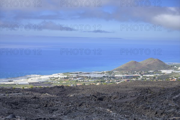 Lava field of the volcano San Juan from 1949 with banana plantations