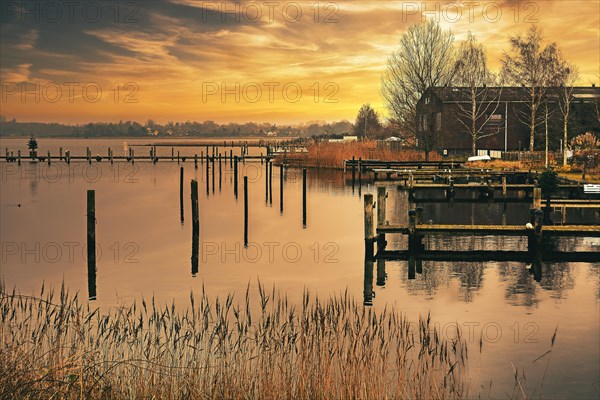 Jetties and old barn in the sunset