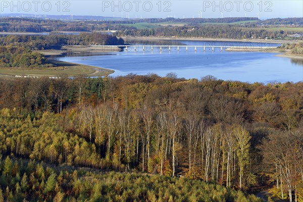 View from the Moehne Lake Tower over the Moehne Lake to the Barrier Wall