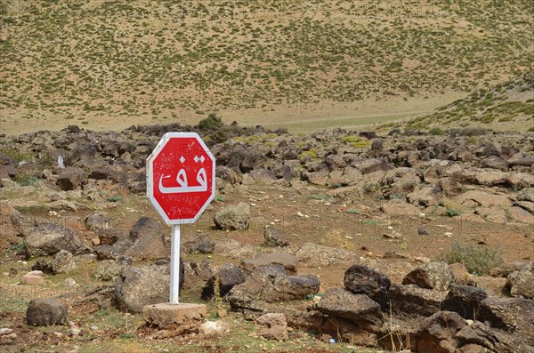 Arabic stop sign by the wayside