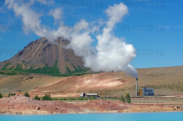 Geothermal lake and steam of a diatomaceous earth plant